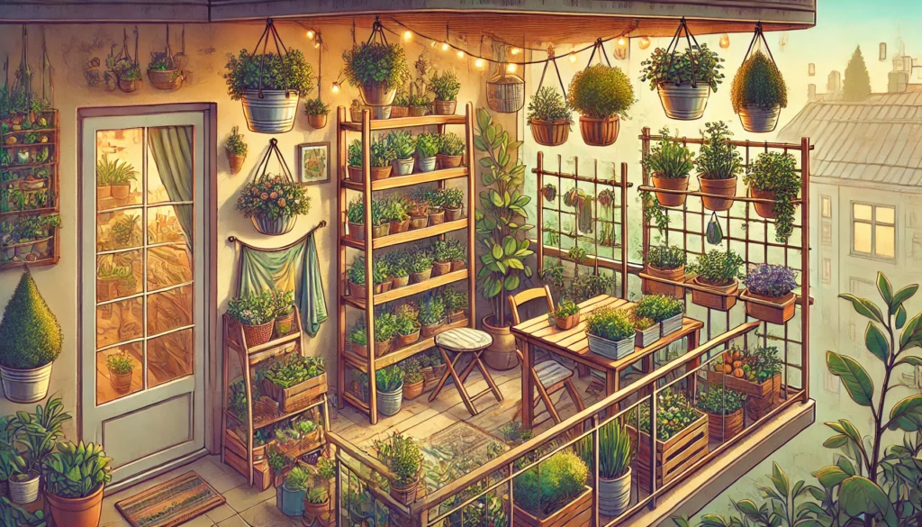 potager de balcon utilisant des structures verticales